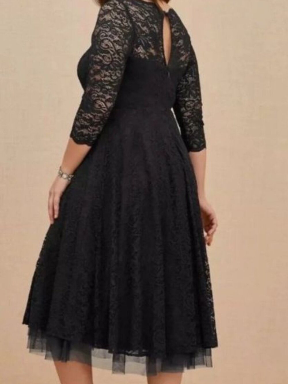 Torrid Black Floral Lace Fit & Flare Midi Dress Size 20 Lined 3/4 Sleeve - Picture 2 of 8